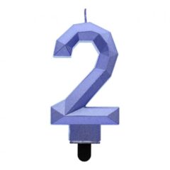 Свічка Діамант металік темно-синя, цифра 2