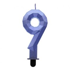 Свічка 7,6см, Діамант металік темно-синя, цифра 9