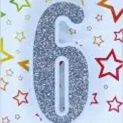 Свічка цифра "Біла зі сріблом" 6