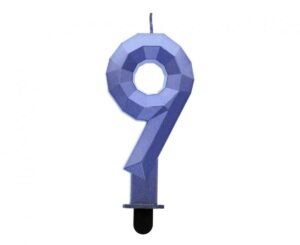 Свічка 7,6см, Діамант металік темно-синя, цифра 9