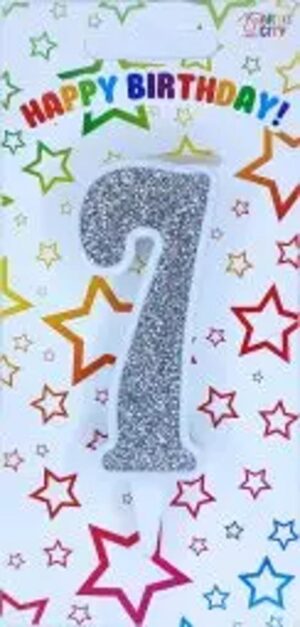 Свічка цифра "Біла зі сріблом"  7