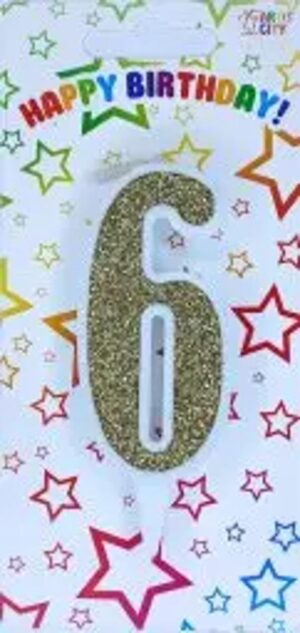 Свічка цифра "Біла із золотом"  6