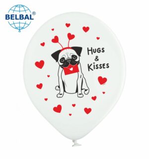 Мопс на білому hugs and kisses