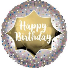Happy Birthday - конфетті сатин на білому золоті коло